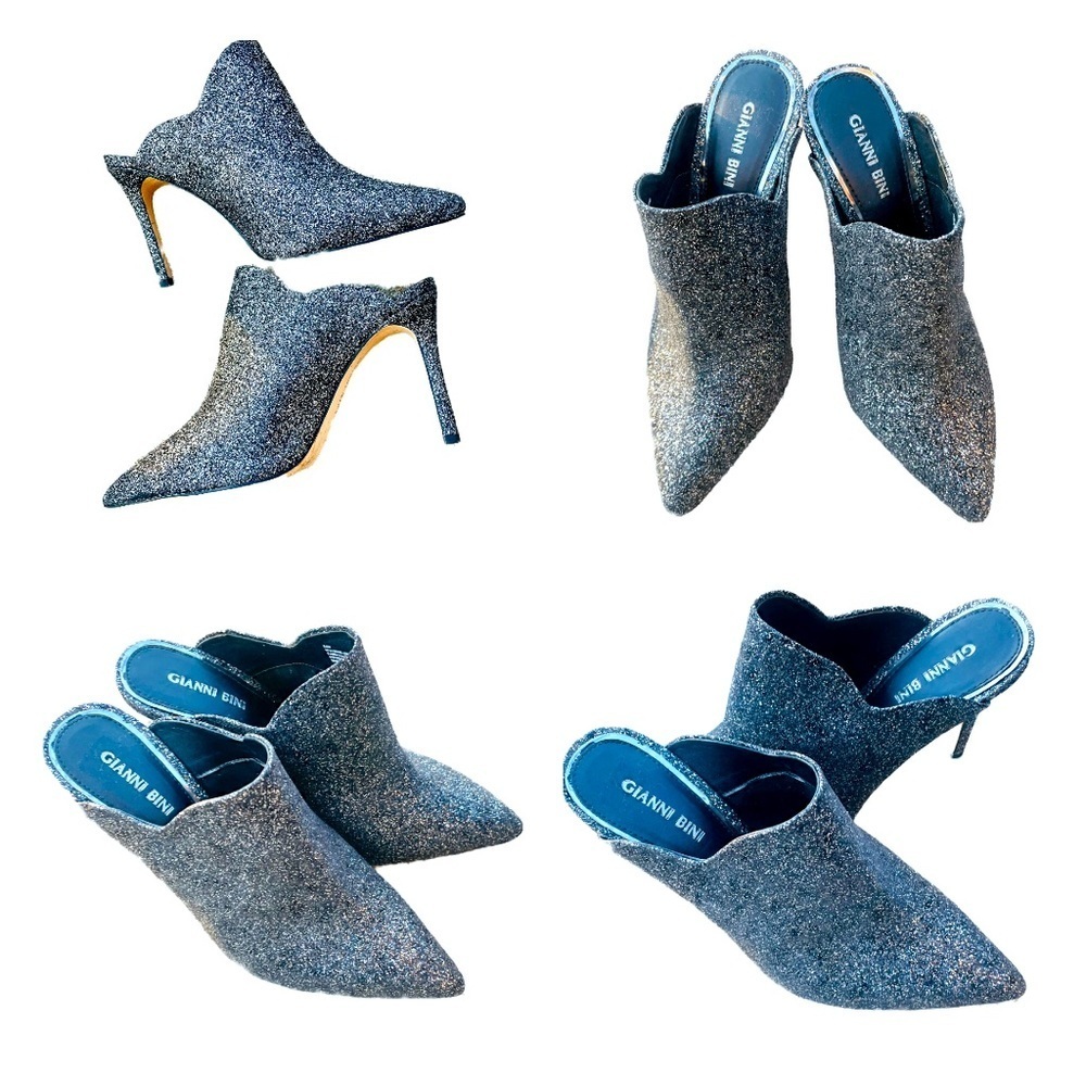Gianni Bini Agnissa Silver Sparkling Glitter Scallop Mule Boot Shoes 9.5 M - Picture 3 of 10